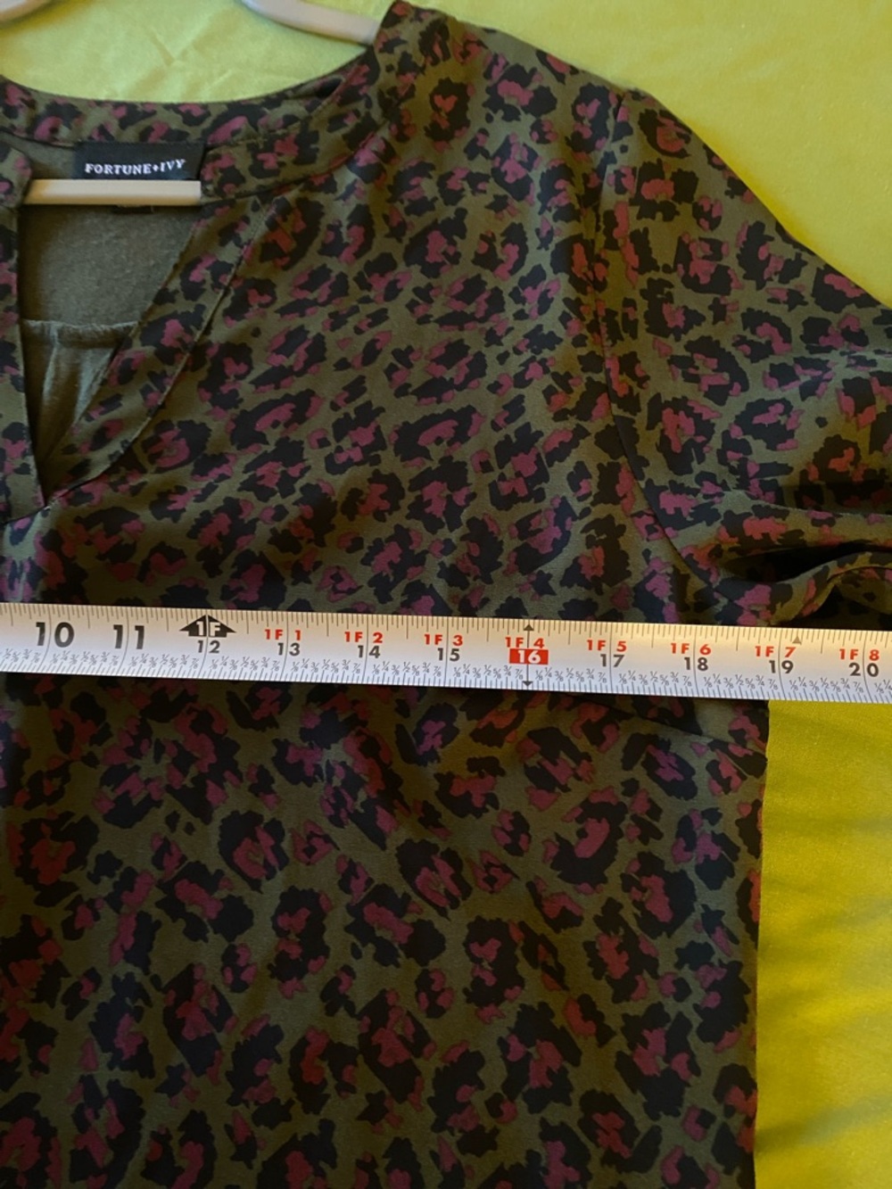 Fortune & Ivy, Olive and Hot Pink Leopard-Print V-Neck Tunic - Picture 6 of 10